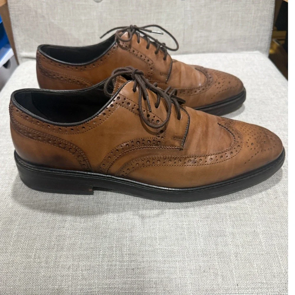 Massimo Dutti Mens Brown Leather Wingtip Brogues EU 45